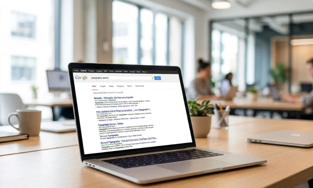 Google search results displayed on a laptop screen