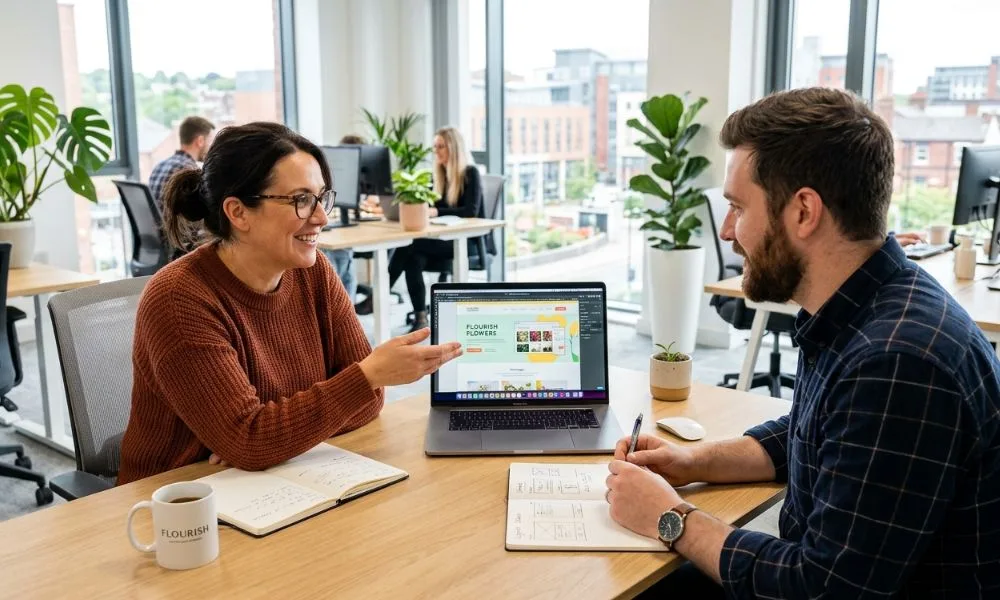 2 people looking at website design in stoke-on-trent